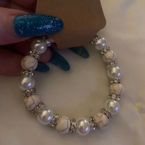 Glass Pearl & Semiprecious Stones Stretch Bracelet